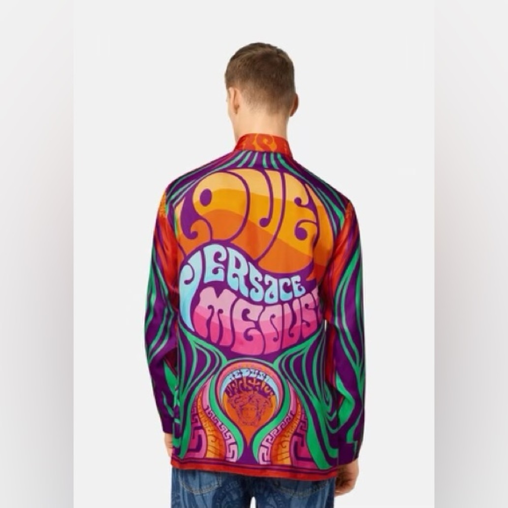 Versace Medusa Music Long Sleeve Button-Up Silk Shirt - Picture 2 of 12